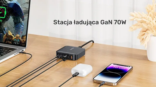 Unitek Ładowarka biurkowa GaN 70W 2xUSB-A 2xUSB-C