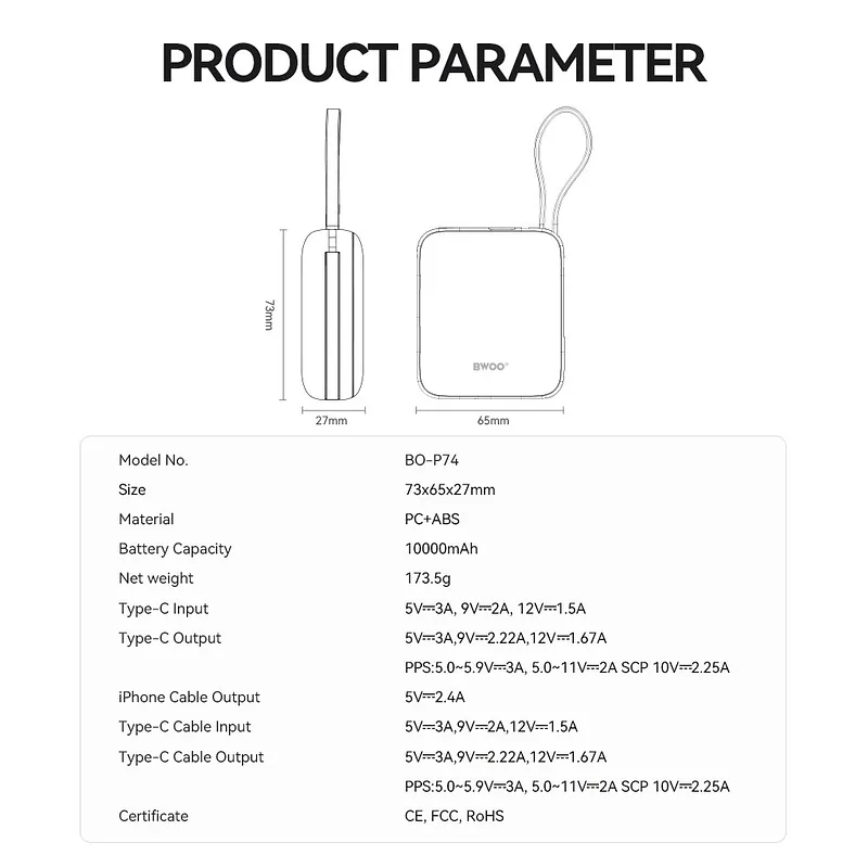 BWOO P74 Powerbank 22.5W 10000 mAh