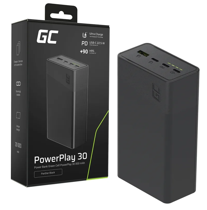 GreenCell PowerPlay 30 Power Bank 30000mAh / 22.5W / USB-C / USB-A