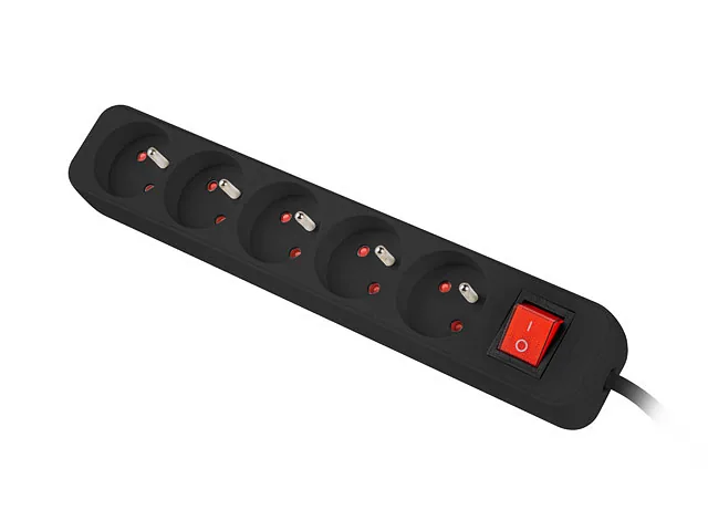 Lanberg Cable Power Strip 3M 5X French Outlets with Switch, Quality-Grade Copper, PS1-05E-0300-BK
