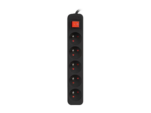 Lanberg Cable Power Strip 3M 5X French Outlets with Switch, Quality-Grade Copper, PS1-05E-0300-BK