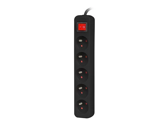 Lanberg Cable Power Strip 3M 5X French Outlets with Switch, Quality-Grade Copper, PS1-05E-0300-BK