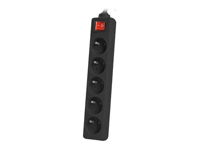 Lanberg Cable Power Strip 3M 5X French Outlets with Switch, Quality-Grade Copper, PS1-05E-0300-BK