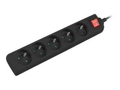 Lanberg Cable Power Strip 3M 5X French Outlets with Switch, Quality-Grade Copper, PS1-05E-0300-BK
