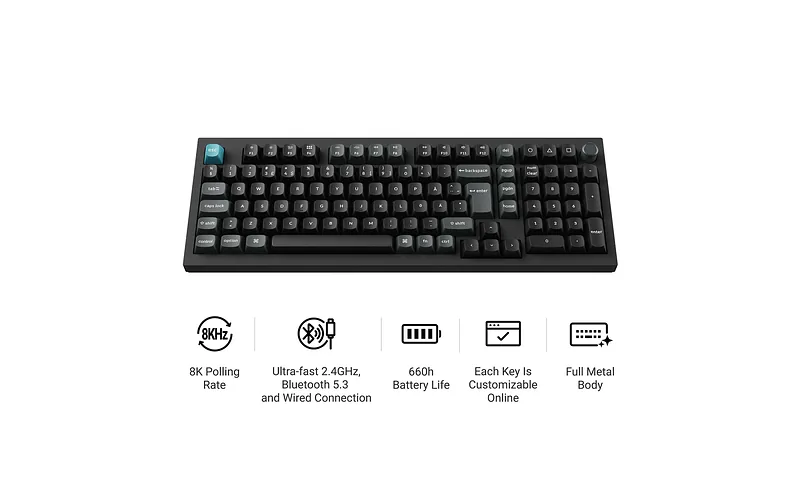 Keychron Q5 Ultra 96% 8K Tri-Mode K POM Brown juhtmevaba mehaaniline klaviatuur, must