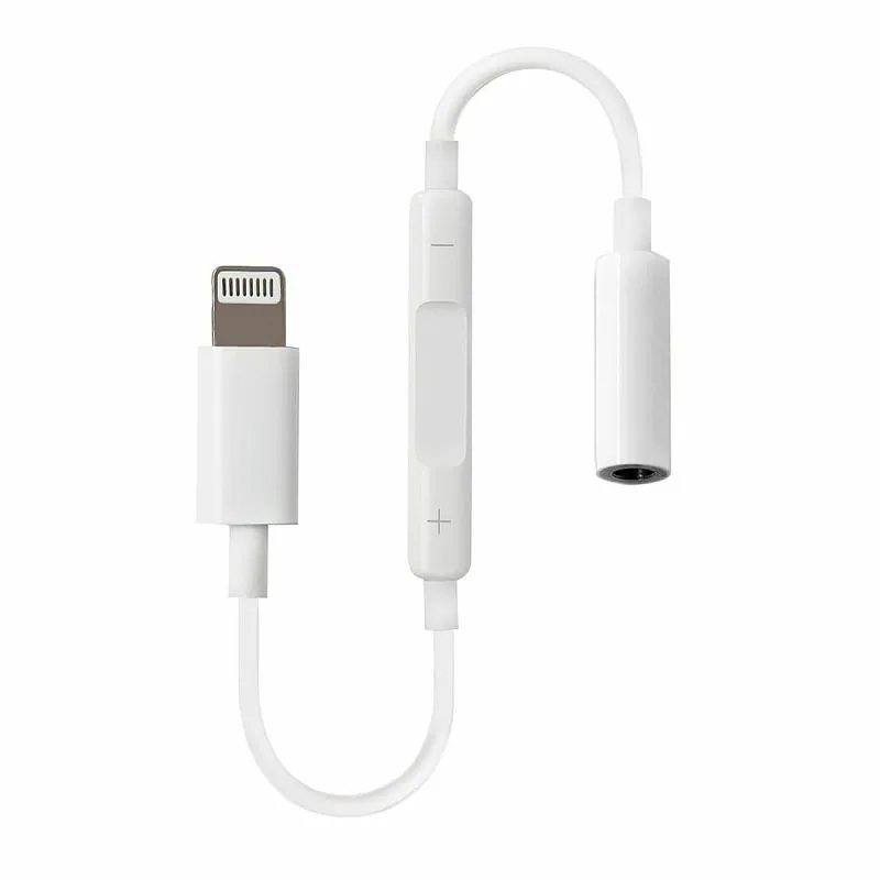 RoGer Adapter 3.5 mm to Lightning Audio Adapter + Volume Control for Apple White