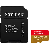 SANDISK Extreme microSDXC 64GB + SD Adapter + 1 year RescuePRO Deluxe up to 170MB/s & 80MB/s Read/Write speeds A2 C10 V30 UHS-I U3
