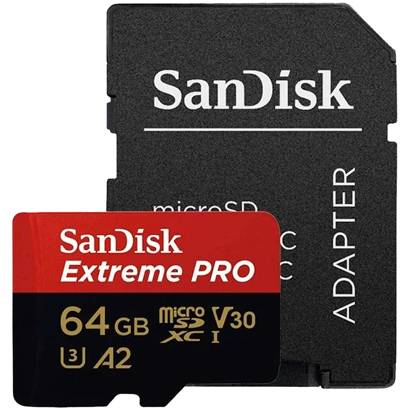 SANDISK Extreme PRO microSDXC 64GB + SD Adapter + 2 years RescuePRO Deluxe up to 200MB/s & 90MB/s Read/Write speeds A2 C10 V30 UHS-I U3