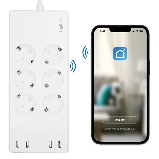 LogiLink 6 gniazd Wi-Fi smart 1.8m biała