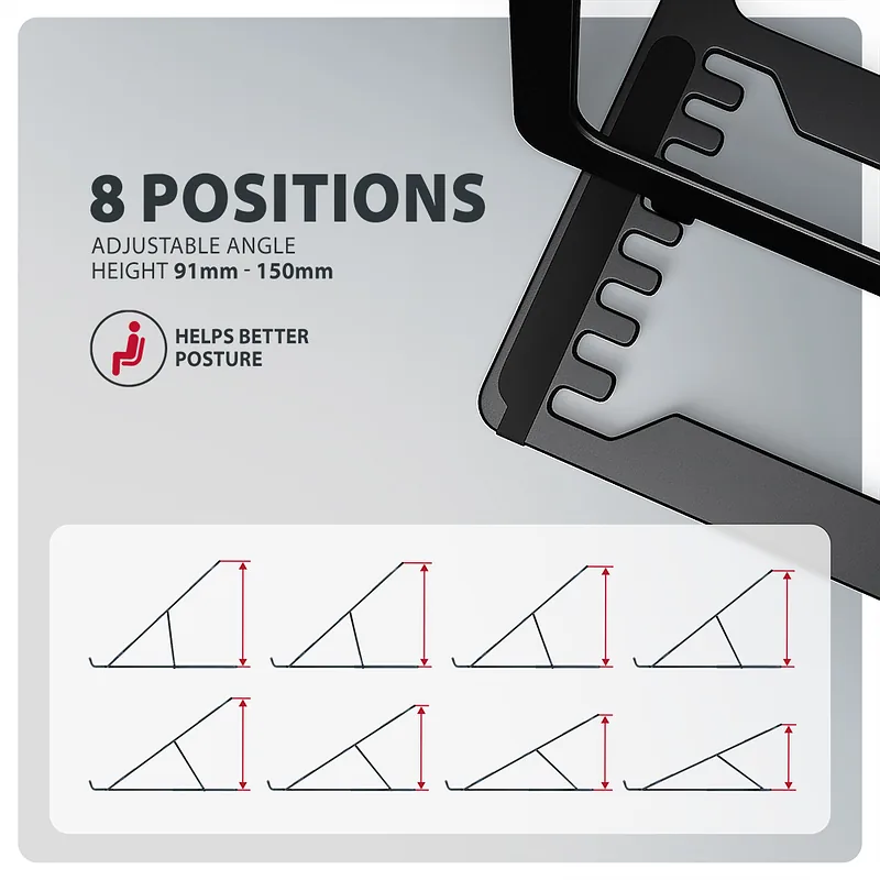 AXAGON STND-LAB stand for laptops and tablets, Adjustable Height, Angle, 10-17.3 “, Maximum weight (capacity) 20 kg, Black