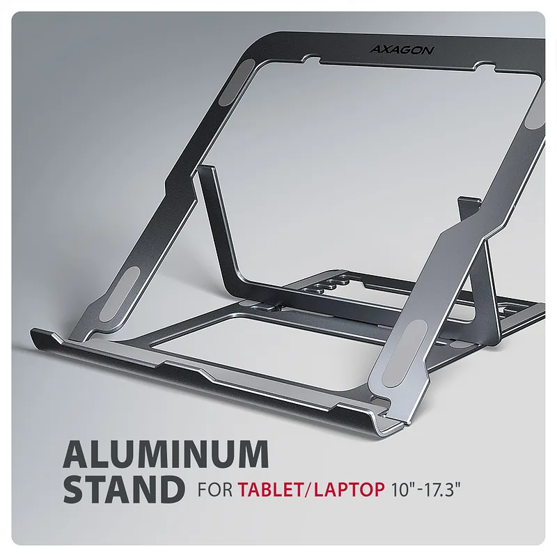 AXAGON STND-LAG stand for laptops and tablets, Adjustable Height, Angle, 10-17.3 “, Maximum weight (capacity) 20 kg, Grey