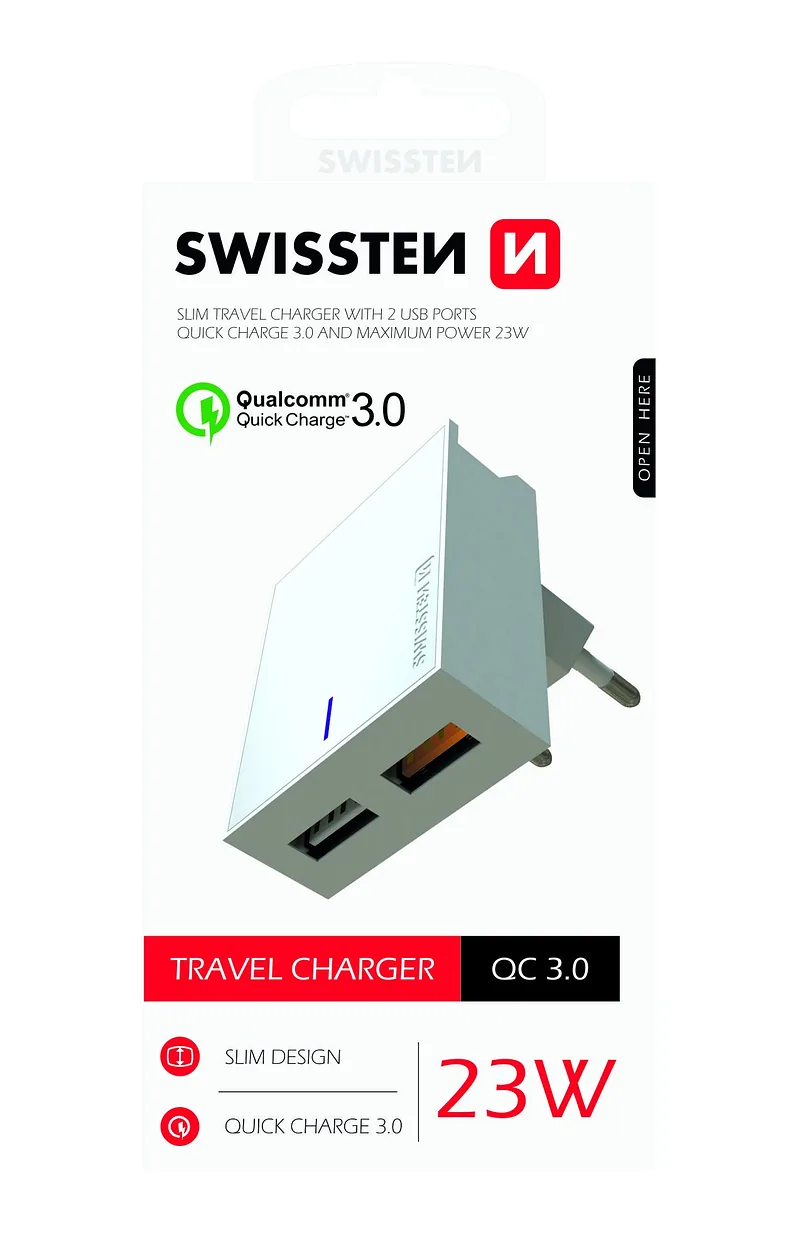 Swissten Premium Travel Charger 2X USB QC3.0 23W