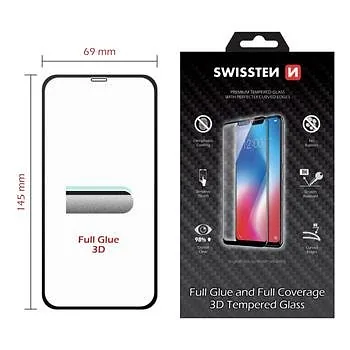 Swissten Ultra Durable Full Face / Full Glue Tempered Glass Apple iPhone XR Black