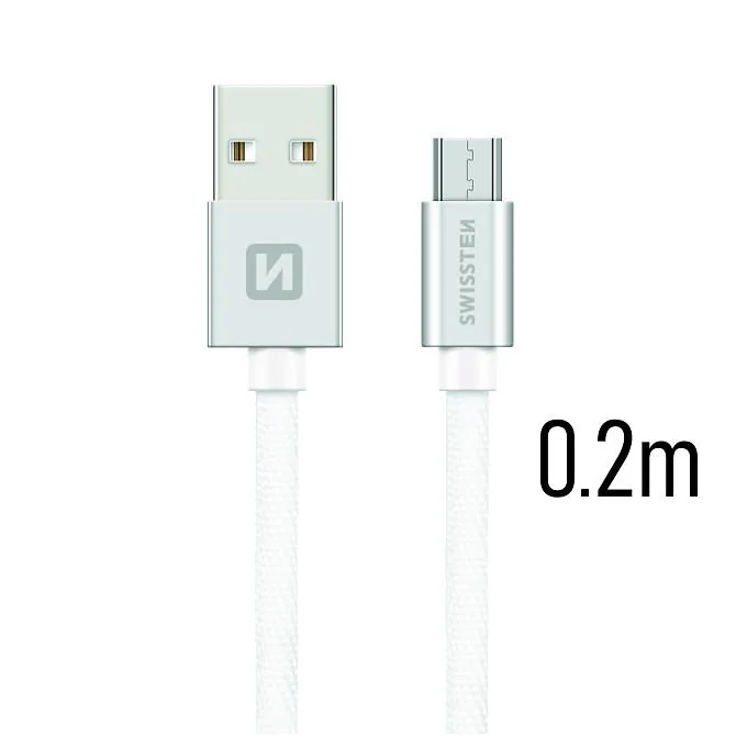 Swissten Textile Quick Charge Universal Micro USB Data and Charging Cable 0.2m
