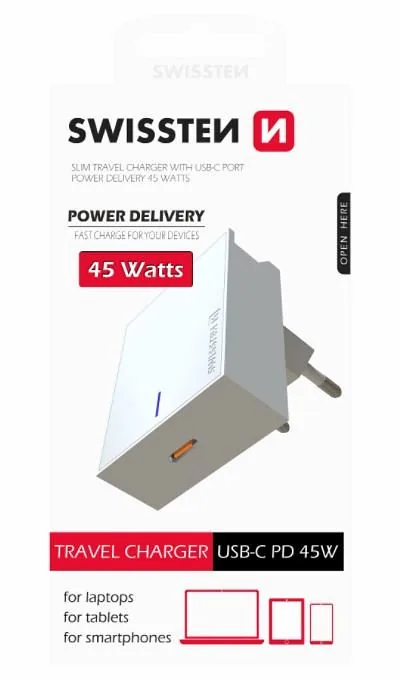 Swissten Slim Premium 45W Travel Charger USB-C PD 3.0