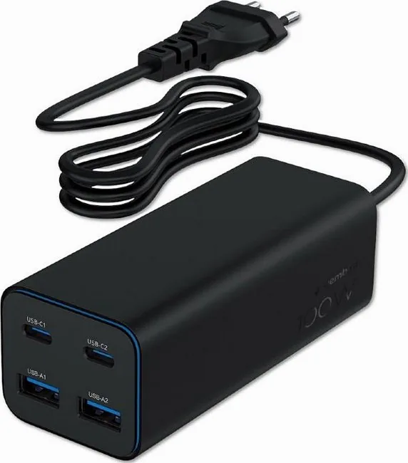 Gembird GaN 4x USB PowerDelivery o mocy 100 W, czarna