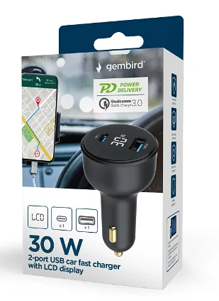 Gembird USB 2-port Car Charger 30W