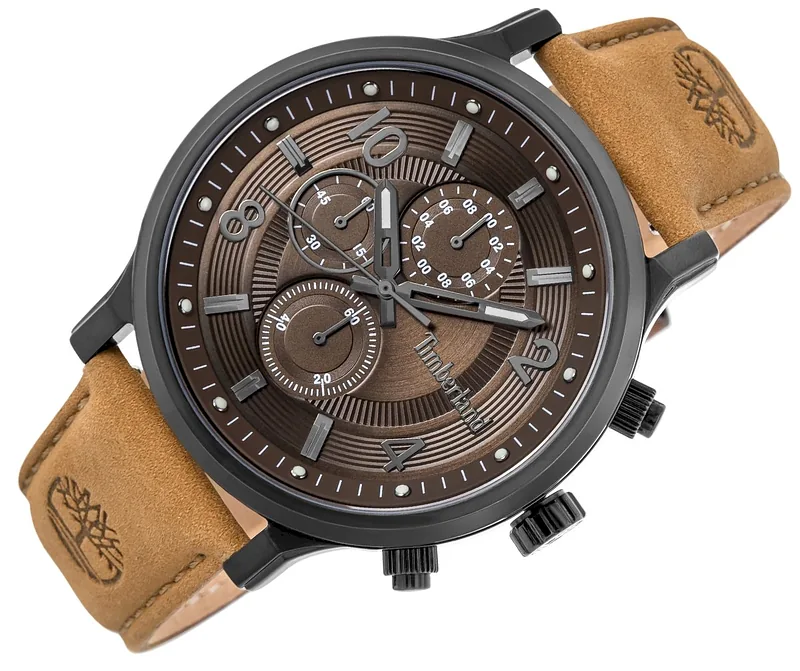 Timberland Driscoll Quartz Chronograph Men’s Watch 46mm Brown Dial Leather Strap