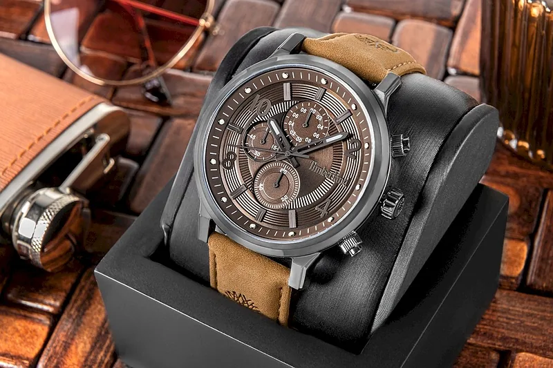 Timberland Driscoll Quartz Chronograph Men’s Watch 46mm Brown Dial Leather Strap