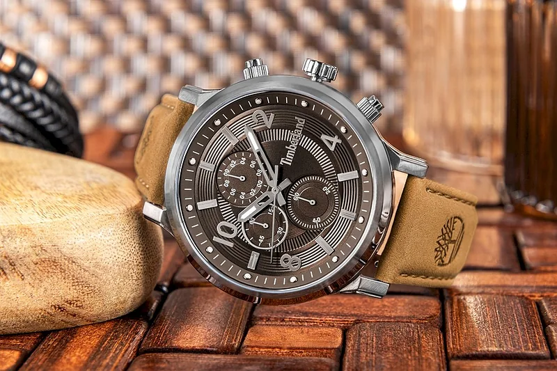 Timberland Driscoll Quartz Chronograph Men’s Watch 46mm Brown Dial Leather Strap