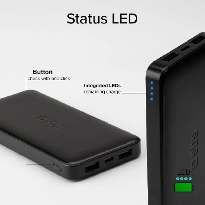Energy storage SBS 10000mAh 10W Black USB 2.1A 10W, USB 1A 5W, USB-C 2.1A