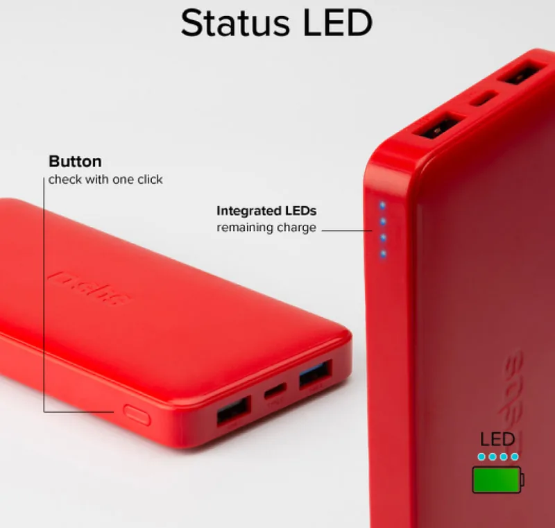 Energy storage SBS 10000mAh 10W Red USB 2.1A 10W, USB 1A 5W, USB-C 2.1A