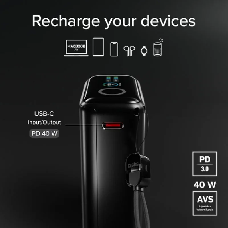Energy storage SBS 10000mAh 40W PD3.0 AVS USB-C with Display