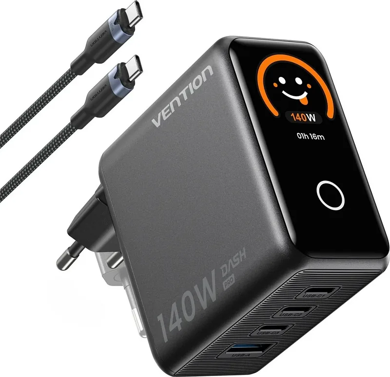 Vention 140W GaN 1x USB-A 3x USB-C + kabel USB-C do USB-C 1m