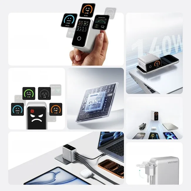 Vention 140W GaN 1x USB-A 3x USB-C + kabel USB-C do USB-C 1m