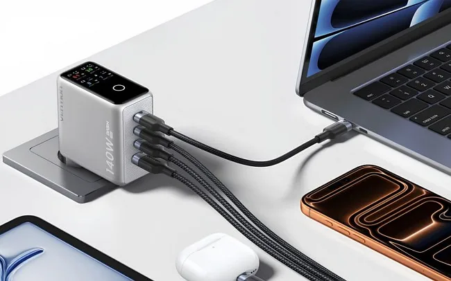 Vention 140W GaN 1x USB-A 3x USB-C + kabel USB-C do USB-C 1m