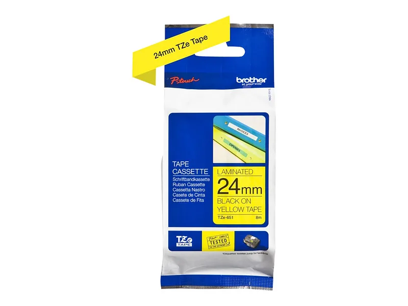 Brother, TZe-651 Laminated Tape, Black On Yellow, TZe, 8 m, 2.4 cm
