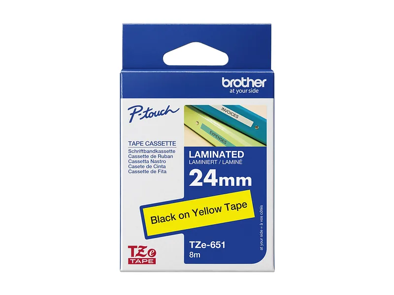 Brother, TZe-651 Laminated Tape, Black On Yellow, TZe, 8 m, 2.4 cm