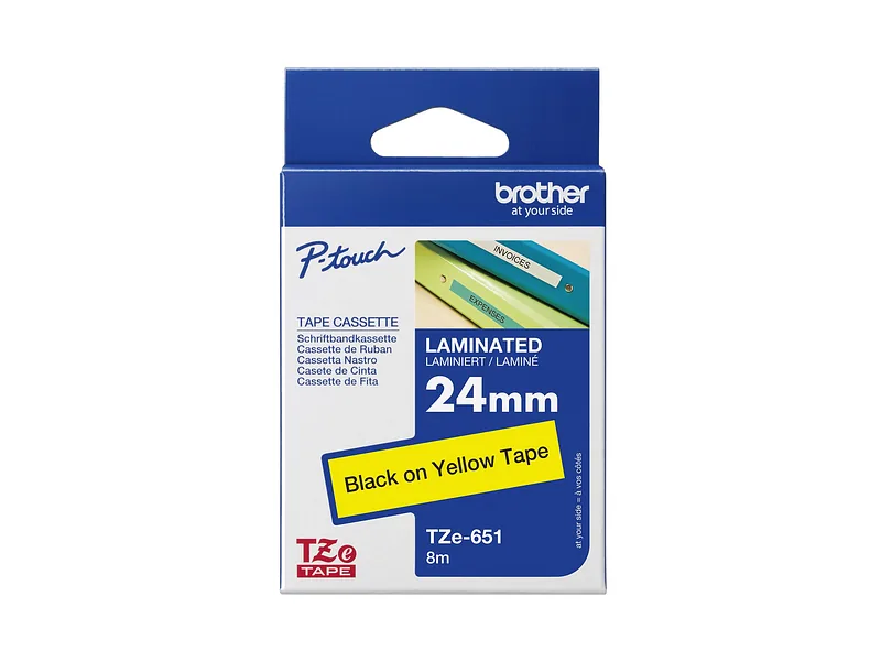 Brother, TZe-651 Laminated Tape, Black On Yellow, TZe, 8 m, 2.4 cm