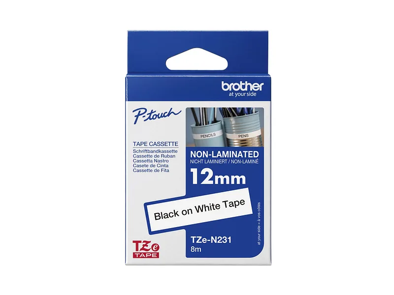 Brother TZe-N231 Labelling Tape Cassette – Black on White, 12mm wide, 8m long, Brother, Brother, 8 m, 1.2 x 800 cm