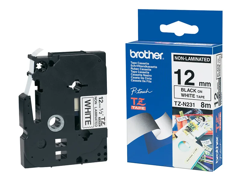 Brother TZe-N231 Labelling Tape Cassette – Black on White, 12mm wide, 8m long, Brother, Brother, 8 m, 1.2 x 800 cm
