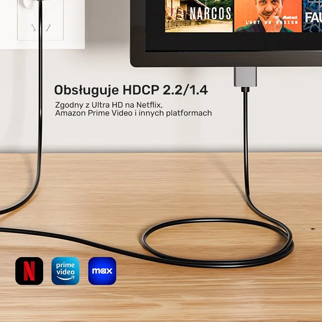 Unitek Kabel HDMI do DisplayPort 4K z zasilaniem USB-A | 4K@60Hz | HDR | 1,8 m