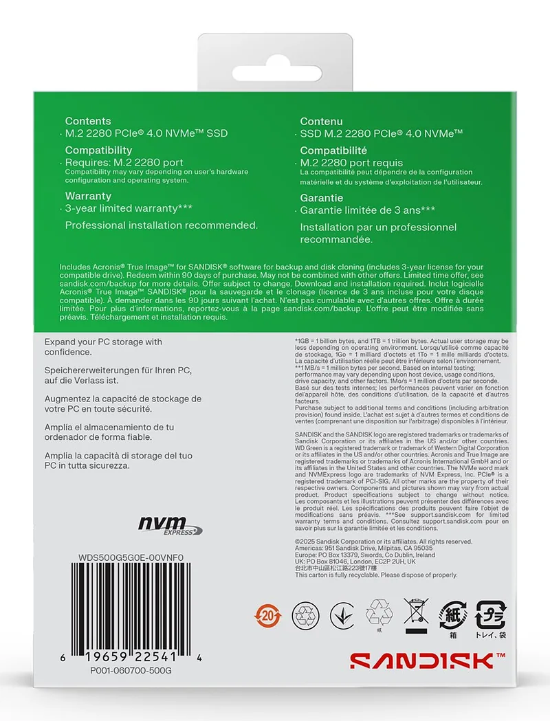 Western Digital Green WD ™ SN3000 NVMe™ SSD POWERED BY SANDISK 500 GB