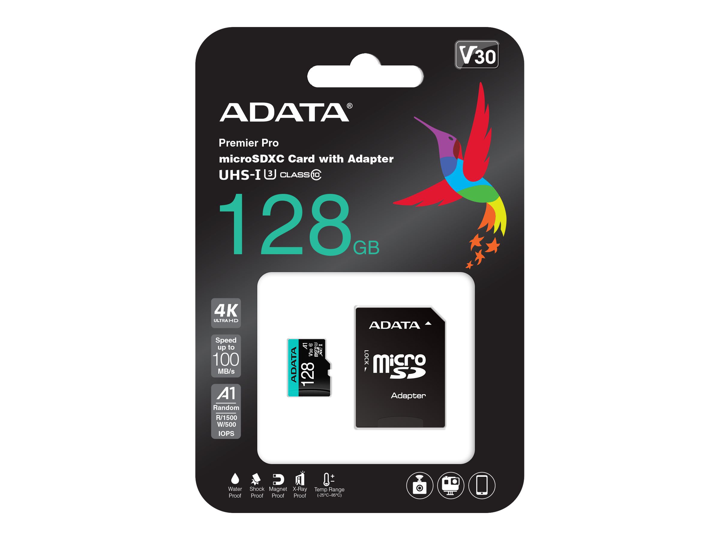 ADATA, Premier Pro, UHS-I U3, 128 GB, micro SDXC, Flash memory class 10, with Adapter