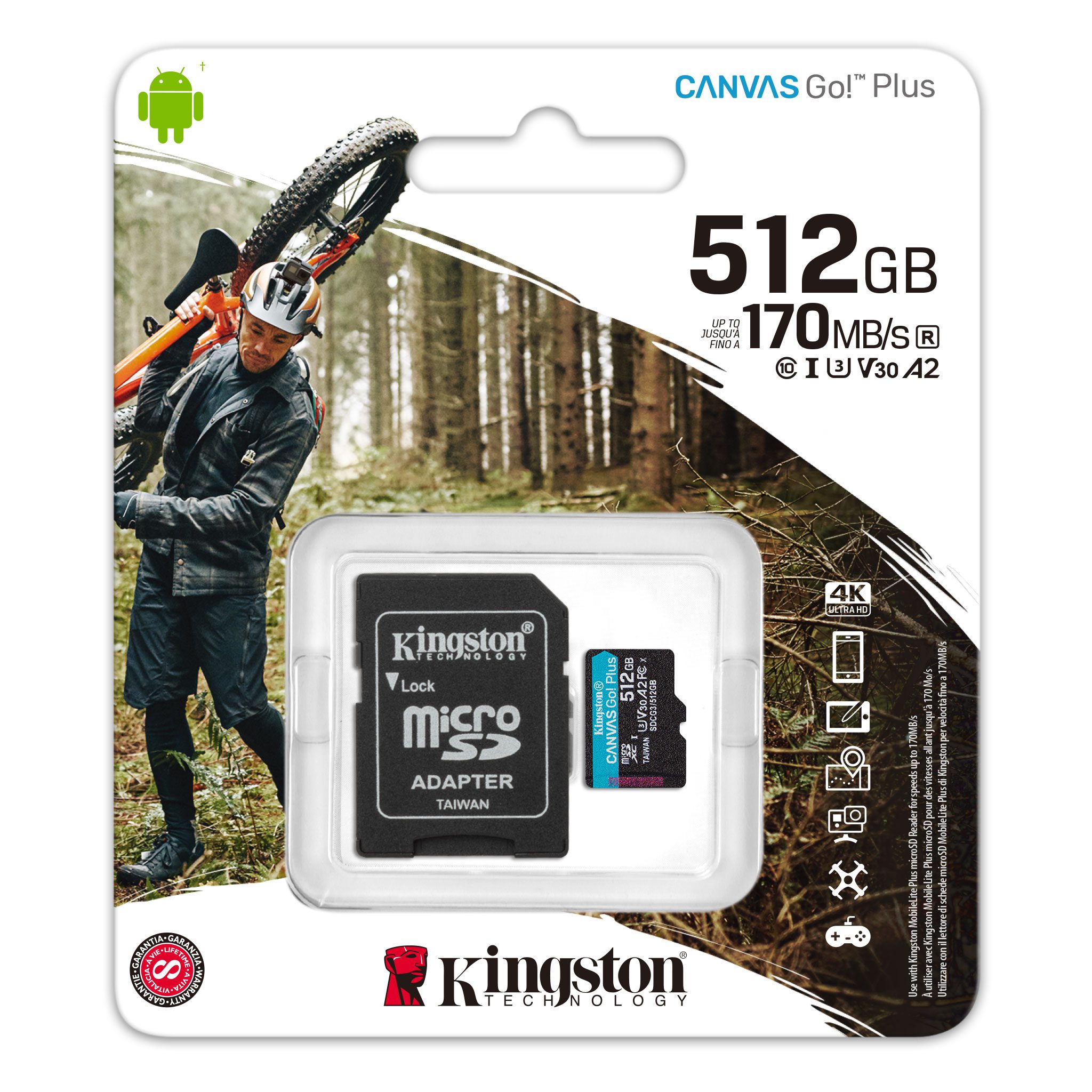 Kingston 512GB microSDXC Canvas Go Plus 170R A2 U3 V30 Card + ADP, EAN: 740617301328