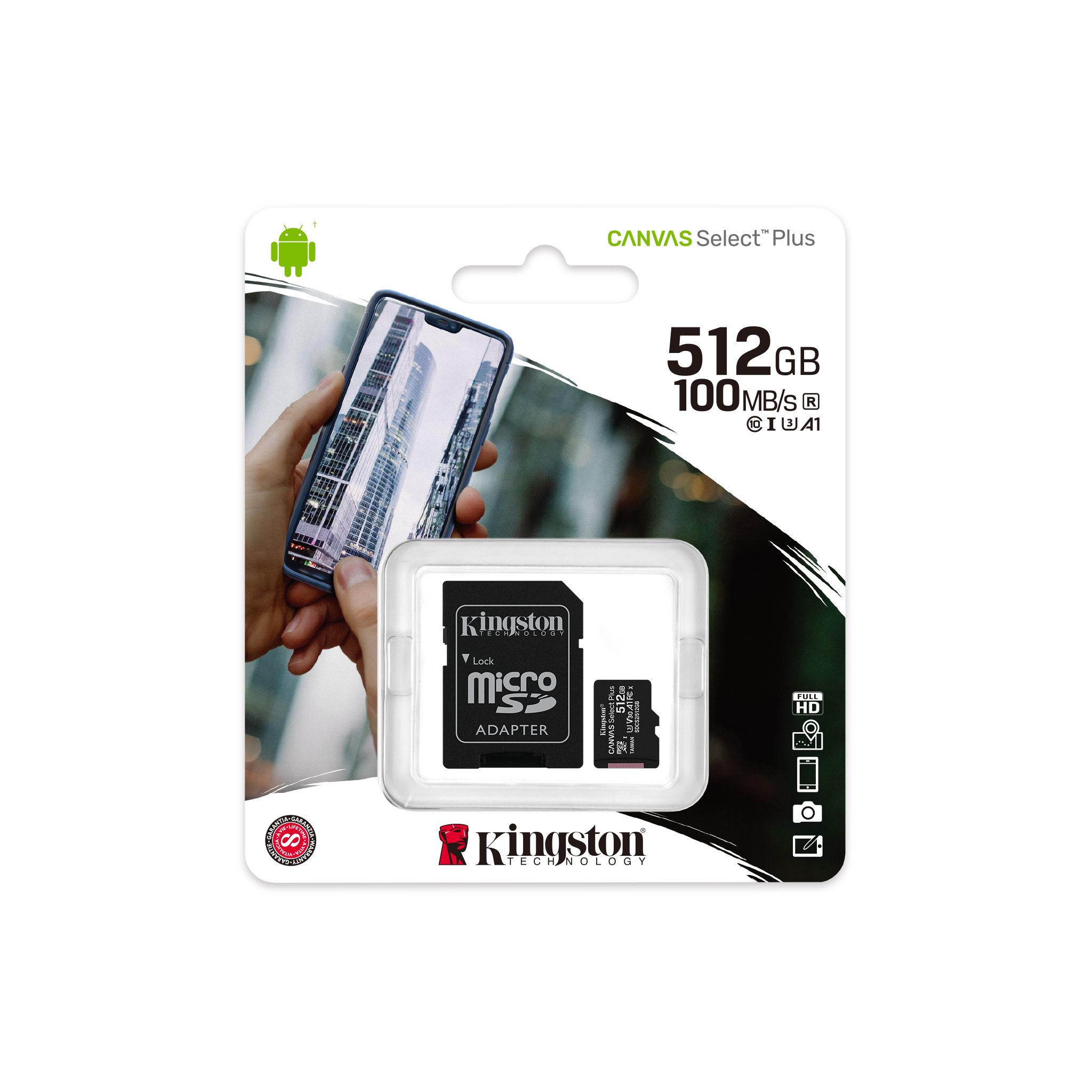 Kingston 512GB micSDXC Canvas Select Plus 100R A1 C10 Card + ADP, EAN: 740617298727