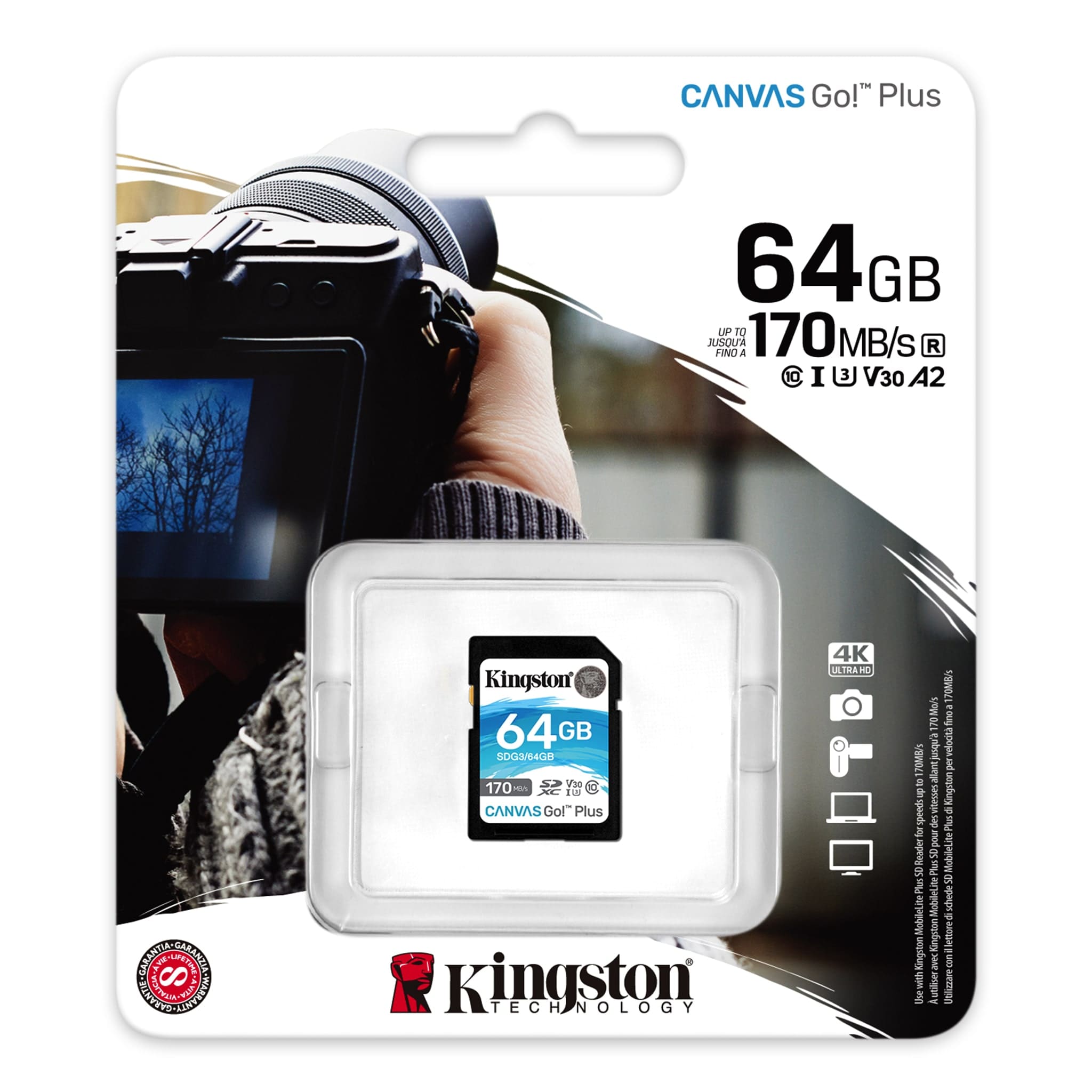 Kingston 64GB SDXC Canvas Go Plus 170R C10 UHS-I U3 V30, EAN: 740617301397