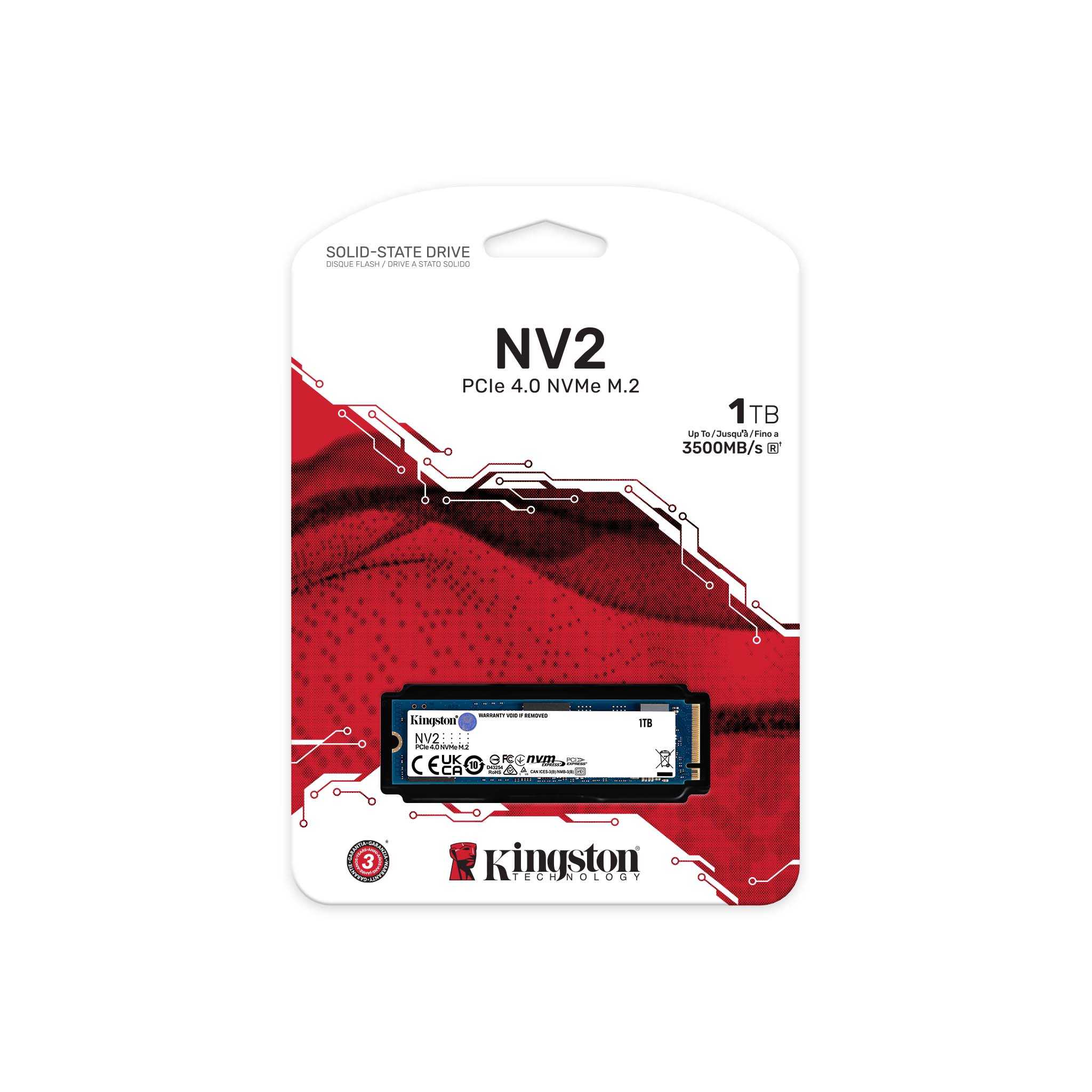 Kingston 1000GB/1TB NV2 M.2 2280 PCIe 4.0 NVMe SSD, up to 3500/2100MB/s, 320TBW, EAN: 740617329919