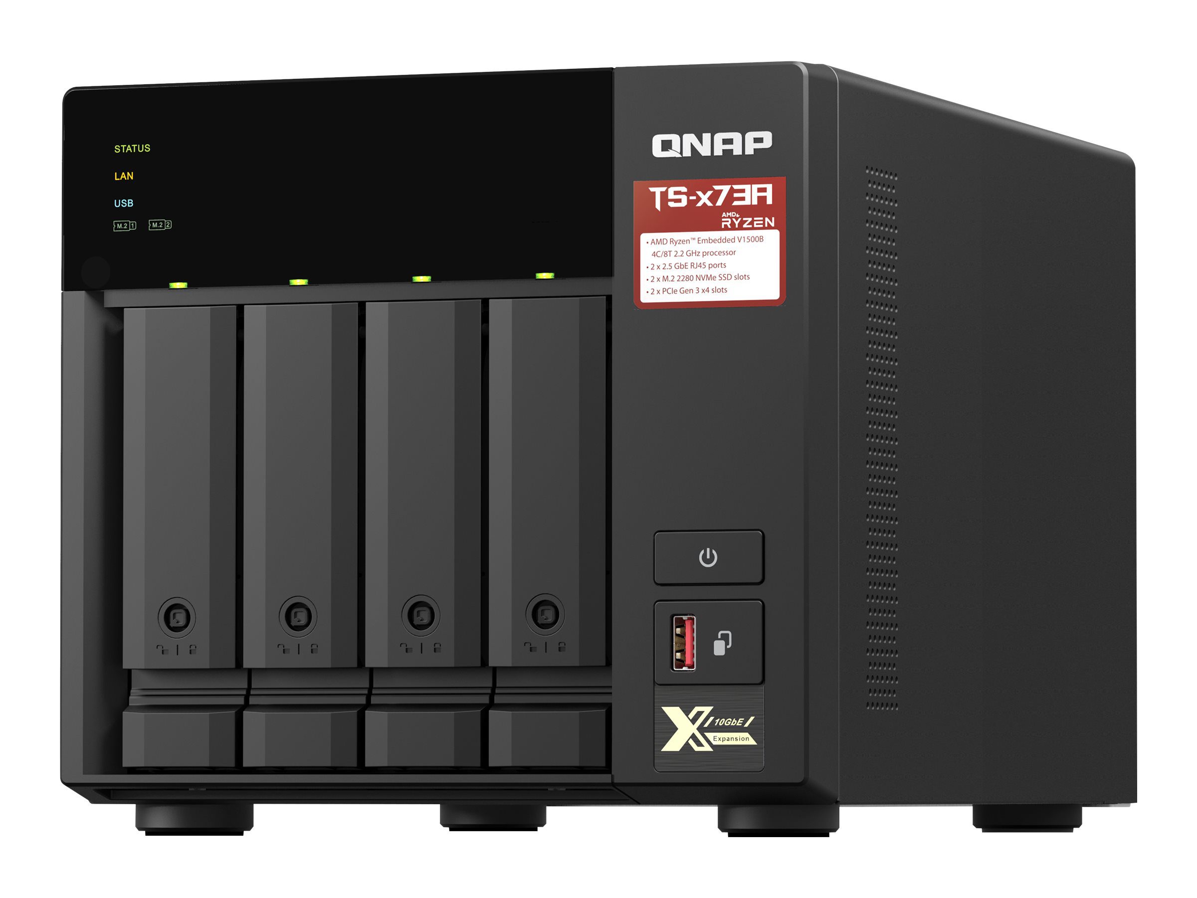 QNAP, 4-Bay QTS and QuTS hero NAS, TS-473A-8G, Up to 4 HDD/SSD Hot-Swap, AMD Ryzen, Ryzen V1500B Quad-Core, Processor frequency 2.2 GHz, 8 GB, DDR4