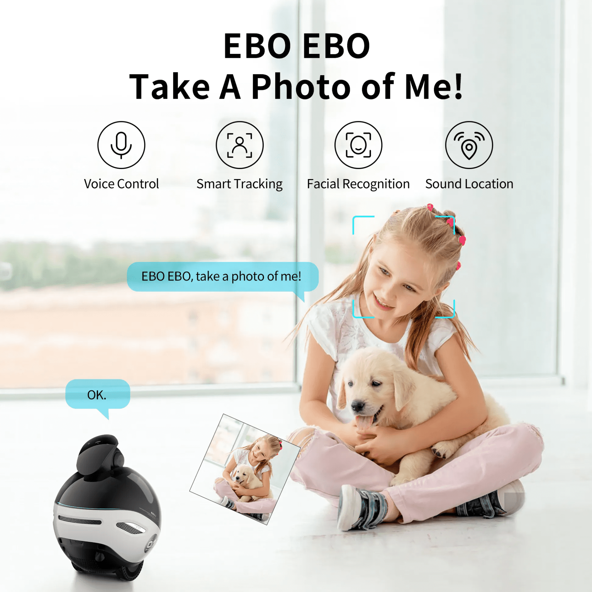 Enabot Family Robot IP Camera, EBO X, 8 MP, 1.8, H265, Micro SD, Max. 256GB