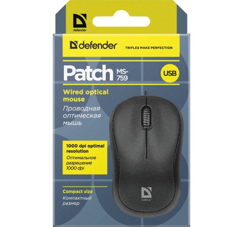 Defender MOUSE PATCH MS-759 BLACK OPTICAL 1000dpi 3P