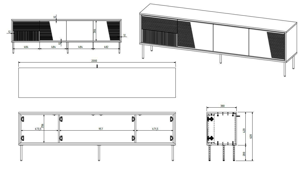 RTV cabinet ABI 4D 200x38x62 black matt