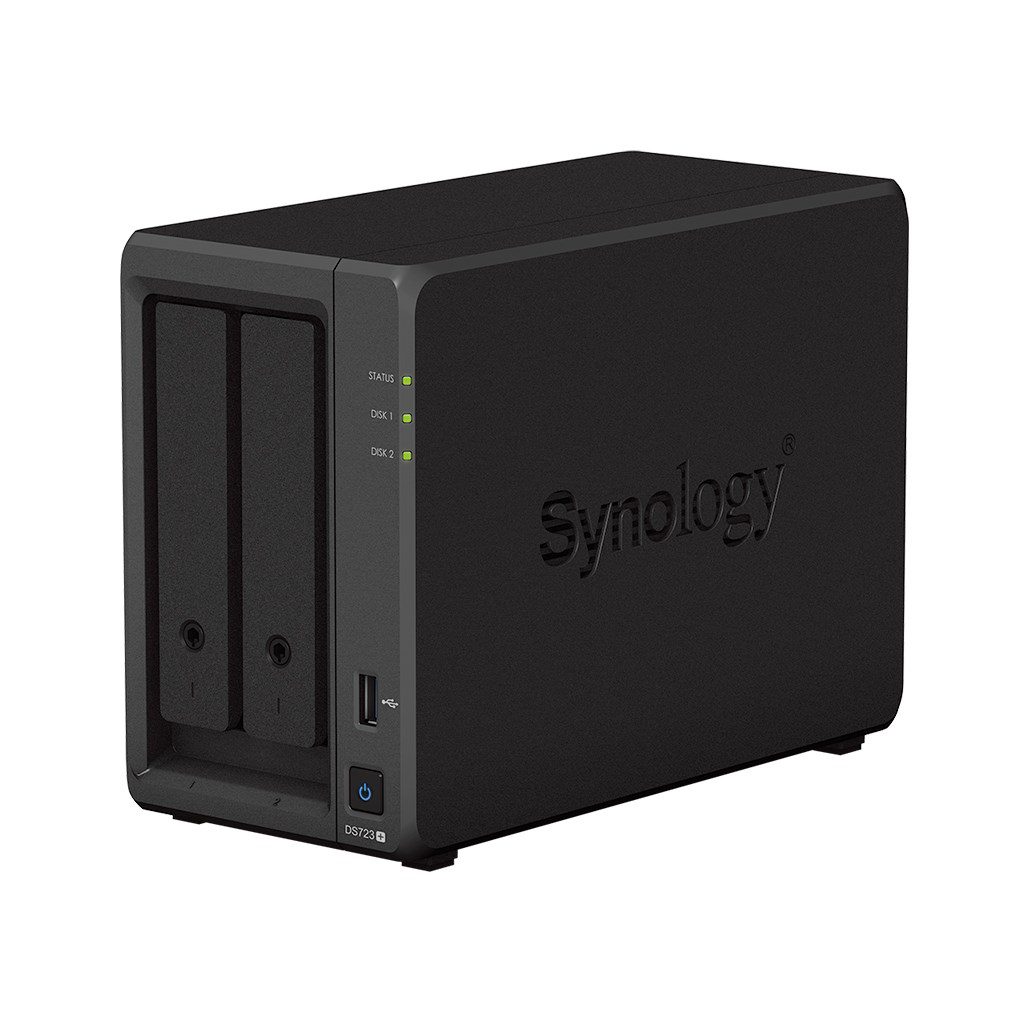 Synology DS723+ 2-bay/AMD Ryzen R1600/2-core 2.6 (base)/3.1 (turbo) GHz/2GB DDR4/2 x 3.5"xHot swap/2x1GbE/1xUSB3.2/eSATA/RAID 0, 1/3Y, Synology, 2-Bay, DS723+, AMD, Ryzen R1600, Processor frequency 2.6 GHz, 2 GB