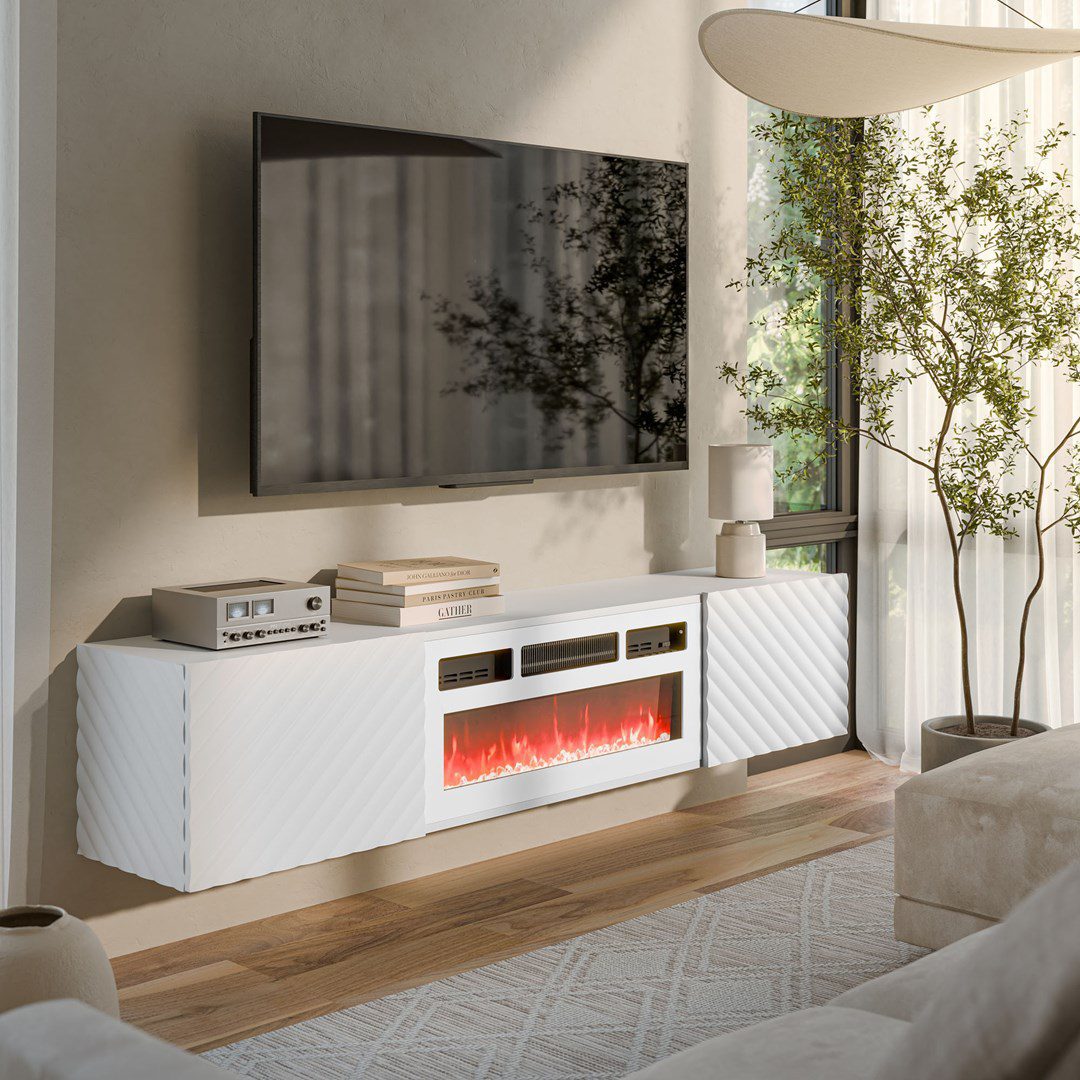 Cama RTV cabinet LARA 183x35x37 white matt + white mantelpiece