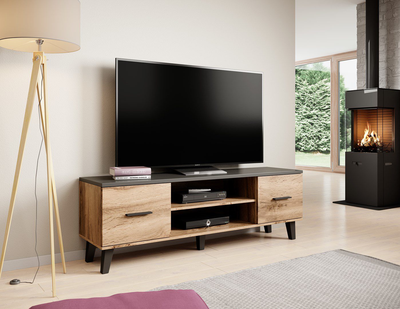 Cama TV stand LOTTA 160 2D2K wotan oak/mat black