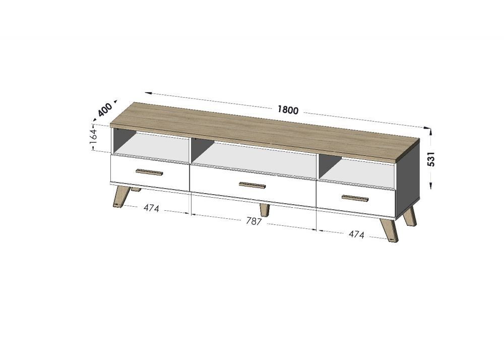 Cama RTV stand LOTTA 180cm wotan oak + mat black